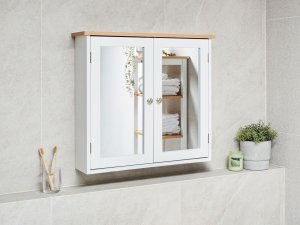 Beliani Szafka wisząca łazienkowa z lustrem ALAMOS 65 cm 60 cm Biały 2