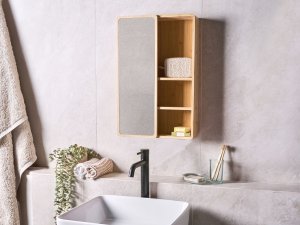 Beliani Szafka wisząca łazienkowa z lustrem GUATAVITA 41 cm 61 cm Jasnobrązowy 2