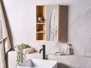 Beliani Szafka wisząca łazienkowa z lustrem GUATAVITA 41 cm 61 cm Jasnobrązowy 4