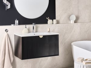 Beliani Szafka łazienkowa wisząca z umywalką BONAIRE 80 cm Czarny 2