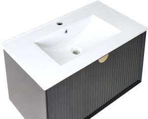 Beliani Szafka łazienkowa wisząca z umywalką BONAIRE 80 cm Czarny 7