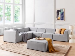 Beliani Narożnik ogrodowy z otomaną dla 7 osób AREZZO Prawostronny Modułowy Jasnoszary 4