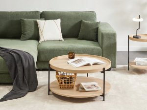 Beliani Stolik kawowy jasne drewno z czarnym LANDER 2