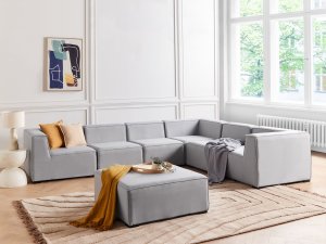 Beliani Narożnik ogrodowy z otomaną dla 7 osób AREZZO Lewostronny Modułowy Jasnoszary 4