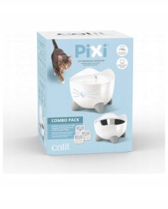 Catit Pixi Fountain Combo, zestaw poidło Pixi 2,5l + miska, biały 2