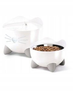 Catit Pixi Fountain Combo, zestaw poidło Pixi 2,5l + miska, biały 3