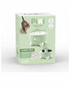 Catit Pixi Fountain Combo, zestaw poidło Pixi 2,5l + miska, miętowo-zielony 2