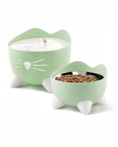 Catit Pixi Fountain Combo, zestaw poidło Pixi 2,5l + miska, miętowo-zielony 4