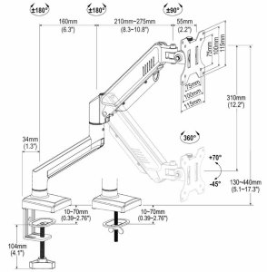 Triadyn Uchwyt Biurkowy FlexMount do Pojedynczego Monitora Telewizora 13-34" Regulowany Obrotowy TRD-WH-1AL 7