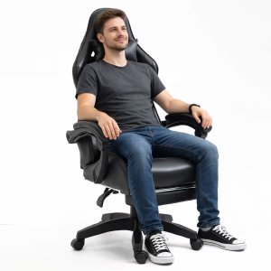 Fotel Lean Fotel Gamingowy LEAN Obrotowy Biurowy Z Podnóżkiem Poduszki Czarny 5