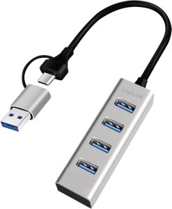 HUB USB LogiLink LogiLink UA0455 huby i koncentratory USB 3.2 Gen 1 (3.1 Gen 1) Type-A + Type-C 5000 Mbit/s Aluminium 3