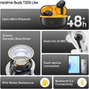 Słuchawki Realme Słuchawki bezprzewodowe Realme T200 Lite czarne 2