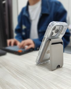 Jabees Magnetyczny Portfel Magsafe Do Telefonu Na 4 Karty Blokada Rfid + Podstawka / Magwallet Secure Granatowy 6