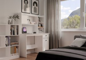 Korbi Nadstawka do Biurka 120 cm BIAŁA 1 Drzwi Regał Na Książki Dokumenty 4