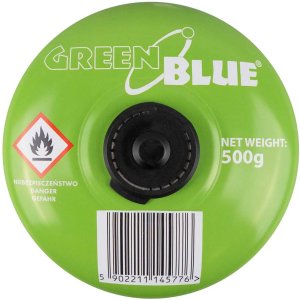 GreenBlue Kartusz gazowy 500g GreenBlue. certyfikat: Pi 0437, zgodny z EN417, butan-propan, zakres -10c do+ 40c, zawór gwintowany 7/16" 5