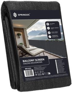 Springos Osłona balkonowa, maskująca 0,9x6 m mata na balkon zacieniająca 95% z opaskami antracyt UNIWERSALNY 5