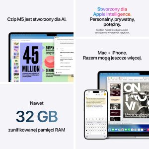 Laptop Apple Apple MacBook Air 13" M5 10-core CPU + 10-core GPU / 16GB RAM / 2TB SSD / Klawiatura US / Zasilacz 70 W / Księżycowa poświata (Starlight) 8