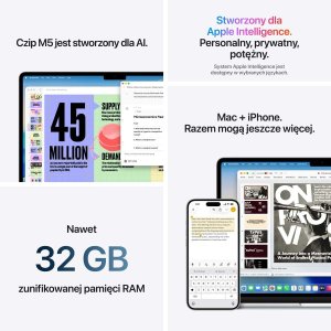 Laptop Apple Apple MacBook Air 13" M5 10-core CPU + 10-core GPU / 24GB RAM / 512GB SSD / Klawiatura US / Księżycowa poświata (Starlight) 8