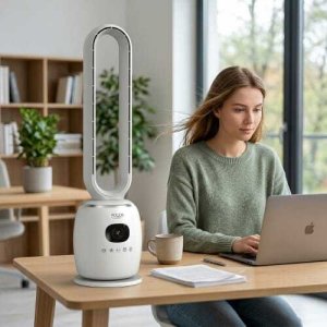 Wentylator Adler Bezłopatkowy Wentylator Kolumnowy 86 cm z Pilotem, Oscylacja 60, 3 Prędkości, 3 Tryby Pracy, Timer 112 h, LED 12