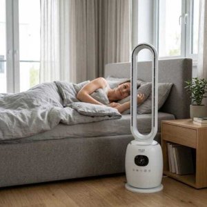 Wentylator Adler Bezłopatkowy Wentylator Kolumnowy 86 cm z Pilotem, Oscylacja 60, 3 Prędkości, 3 Tryby Pracy, Timer 112 h, LED 15