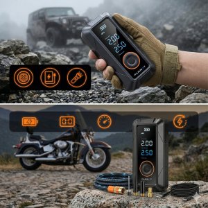 Kompresor samochodowy Farrot kompresor bezprzewodowy powerbank led 150psi pompka powietrza elektryczna Powerbank LED AUTO STOP 13