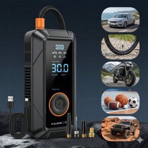 Kompresor samochodowy Farrot kompresor bezprzewodowy powerbank led 150psi pompka powietrza elektryczna Powerbank LED AUTO STOP 14