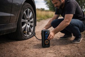 Kompresor samochodowy Farrot kompresor bezprzewodowy powerbank led 150psi pompka powietrza elektryczna Powerbank LED AUTO STOP 7