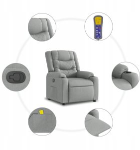vidaXL Fotel masujący z funkcją rozkładania, jasnoszary, materiał Lumarko! 5