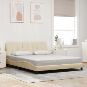 vidaXL Rama łóżka bez materaca, Hanko, kremowa, 160x200 cm, obita tkaniną Lumarko! 3