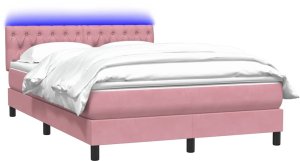 vidaXL Łóżko kontynentalne z materacem i LED, różowe, 160x220 cm, aksamit Lumarko! 2