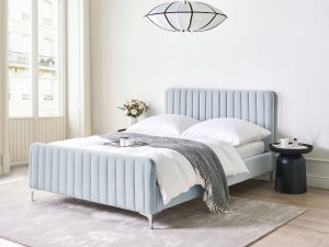 Beliani Łóżko Welur LUNAN 140 x 200 cm Błękitny 3