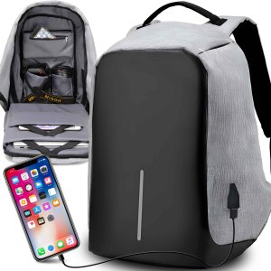 Plecak Retoo PLECAK MIEJSKI ANTYKRADZIEŻOWY WODOODPORNY POEJMNY NA LAPTOPA Z PORTEM USB 2