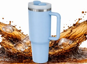 Verk Duży kubek termiczny 1,2l słomka uchwytem stalowy termos na zimne i gorące 2