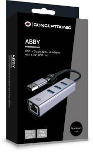 HUB USB Conceptronic CONCEPTRONIC Adapter USB-C/-A3.0->GbE+3x-A3.0 5Gbs gr 5