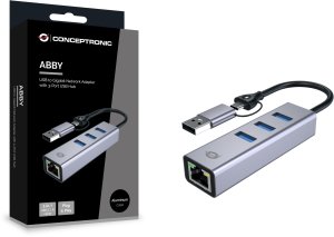 HUB USB Conceptronic CONCEPTRONIC Adapter USB-C/-A3.0->GbE+3x-A3.0 5Gbs gr 6