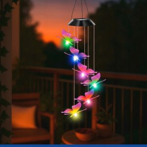 Lampka wtykowa do gniazdka Maximex Lampa solarna wisząca, motyle LED, dzwonek wietrzny, 78 cm 2