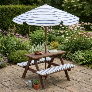 ProGarden Dziecięcy stół piknikowy z parasolem KIRD, 75 x 75 x 140 cm 5