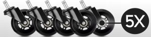 Retoo 5X KÓŁKA DO FOTELA OBROTOWEGO MOCNE KAUCZUKOWE 10MM 9