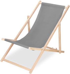 Springos Leżak ogrodowy drewniany z 3-stopniową regulacją, plażowy, balkonowy do 120 kg szary UNIWERSALNY 19