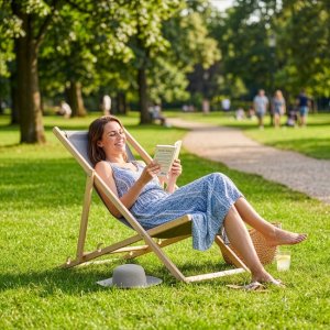 Springos Leżak ogrodowy drewniany z 3-stopniową regulacją, plażowy, balkonowy do 120 kg szary UNIWERSALNY 2