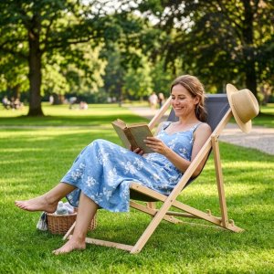 Springos Leżak ogrodowy drewniany z 3-stopniową regulacją, plażowy, balkonowy, grafitowy UNIWERSALNY 15