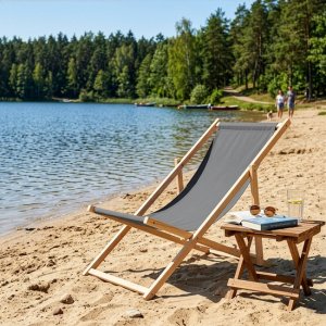 Springos Leżak ogrodowy drewniany z 3-stopniową regulacją, plażowy, balkonowy, grafitowy UNIWERSALNY 2