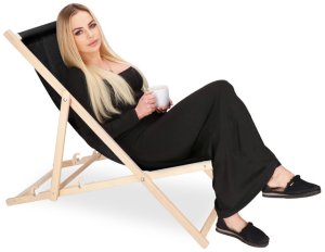Springos Leżak ogrodowy, drewniany z 3-stopniową regulacją, plażowy, balkonowy, czarny UNIWERSALNY 12