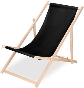 Springos Leżak ogrodowy, drewniany z 3-stopniową regulacją, plażowy, balkonowy, czarny UNIWERSALNY 16