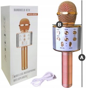 Mikrofon Xrec Mikrofon KARAOKE GŁOŚNIK WS858 BLUETOOTH RÓŻOWY Efekt Echo Dla Dzieci 6
