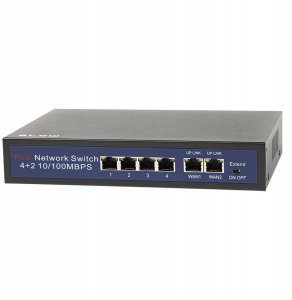 Switch Utepo SWITCH POE DO KAMER 4xPOE 100Mbps 2xUpLINK 75W BLOW Extend mode 3