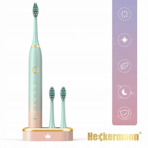 Szczoteczka Heckermann SZCZOTECZKA SONICZNA DO ZĘBÓW ELEKTRYCZNA 8 KOŃCÓWEK + DO JĘZYKA + ETUI 3