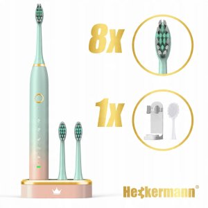 Szczoteczka Heckermann SZCZOTECZKA SONICZNA DO ZĘBÓW ELEKTRYCZNA 8 KOŃCÓWEK + DO JĘZYKA + ETUI 4