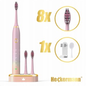 Szczoteczka Heckermann SZCZOTECZKA SONICZNA DO ZĘBÓW ELEKTRYCZNA 8 KOŃCÓWEK + DO JĘZYKA + ETUI 4