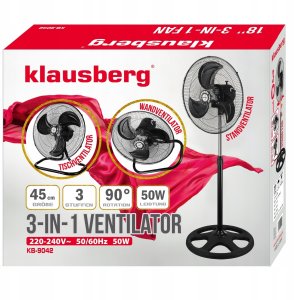 Termowentylator Klausberg WENTYLATOR WIATRAK PODŁOGOWY BIURKOWY ŚCIENNY 3w1 KLAUSBERG KB-9042 9